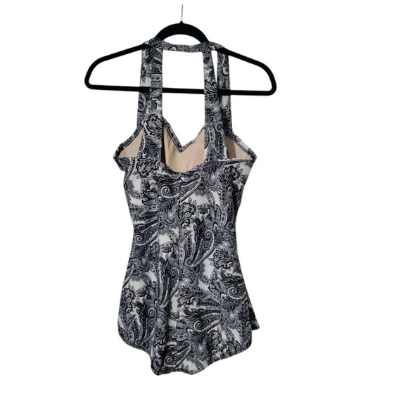 Lands End‎ One Piece Paisley Black White Swimsuit 16 Wireless - Picture 2 of 6